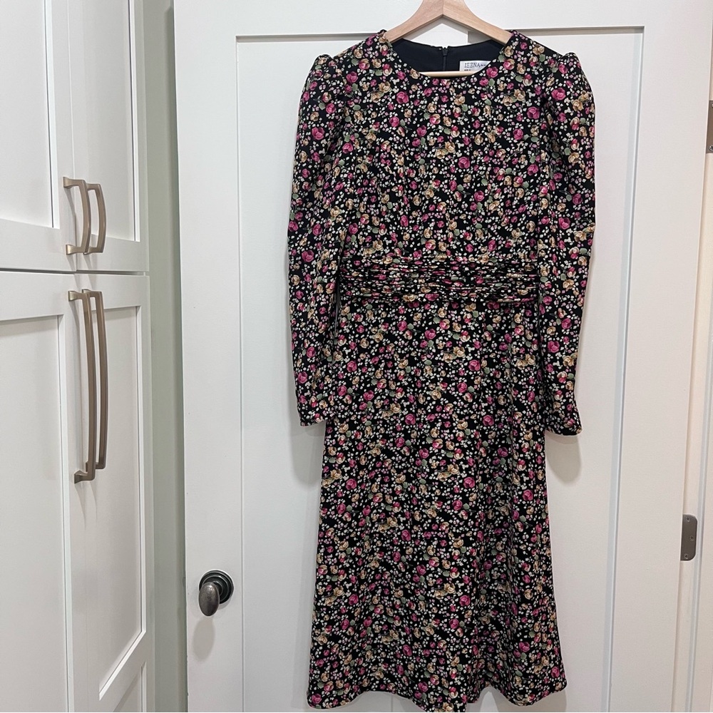 Mac Duggal Floral Midi Dress 8 | Leena Collection Long Sleeve Fit & Flare Floral